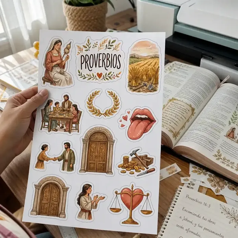 Clienta con la hoja de Proverbios junto a su Biblia